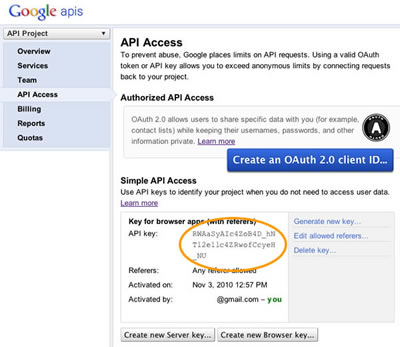 Google maps API key access