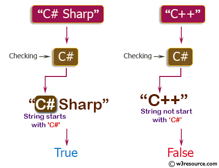 C++ Basic Algorithm Exercises: Check if a given string starts with 'C#' or not.