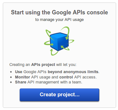Create new project Google API Console