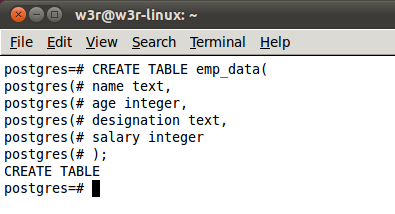 create table form command line