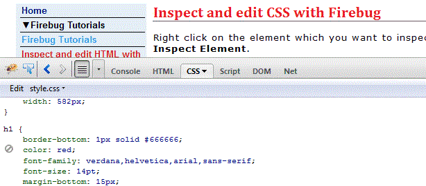 inspect edit CSS Firebug
