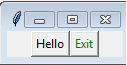 Flowchart: Create two buttons exit and hello using tkinter module