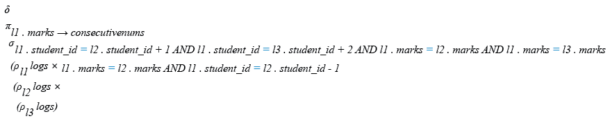 Relational Algebra Expression: Consecutive Numbers.